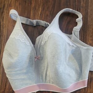 Cacique Light Gray Bra with Pink Lace Trim